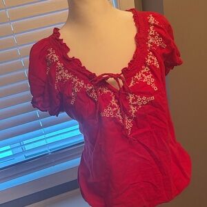 Old Navy Red Blouse with Embroidery